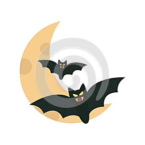 Happy halloween, night moon and bats trick or treat party celebration flat icon style