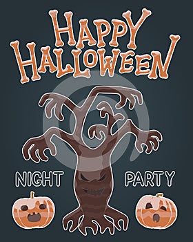 Happy Halloween night party flyer - spooky tree