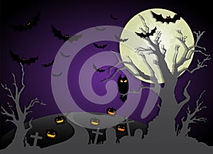 Happy Halloween Night and Purple Sky Background Illustration