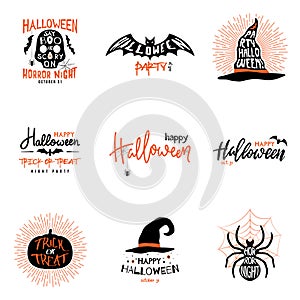 Happy Halloween overlays, lettering labels design set.