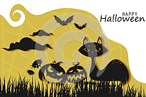 Happy Halloween paper cut Background, Vector Illustration halloween Paper cut Design.