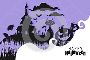 Happy Halloween paper cut Background, Vector Illustration halloween Paper cut Design.