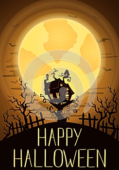 Happy Halloween party banner with spooky castle