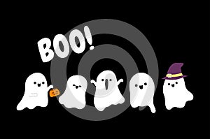 Happy halloween party with cute ghosts trick or Treating background Holidays cartoon character flat style isolated on background