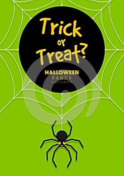Happy halloween party flyer template design decorative with spider isolated on green background