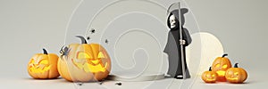 Happy Halloween party posters set with night clouds and pumpkins in cartoon illustration