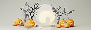 Happy Halloween party posters set with night clouds and pumpkins in cartoon illustration