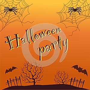 Happy Halloween postcard banner or party invitation background with clouds, bats. Full moon in the sky