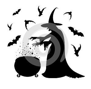 Happy Halloween poster with a silhouette of witch