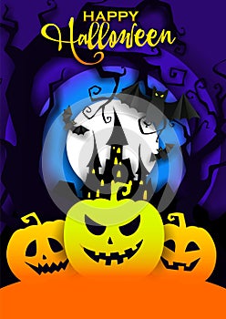 Happy Halloween poster template, vector paper cut illustration