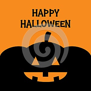 Happy Halloween. Pumpkin. Black silhouette. Bones text font. Bone letter type. Funny creepy smiling face. Cute kawaii cartoon