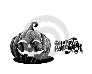 Happy Halloween pumpkin isolated white background.