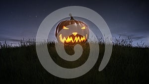 Happy halloween pumpkin on lawn