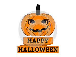 Happy Halloween. Pumpkin with ribbon, greeting card design element. Vector