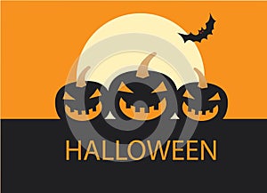 Happy Halloween Pumpkins and full Moon Background Illustration