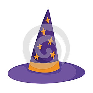 Happy halloween, purple witch hat with stars decoration, trick or treat celebration