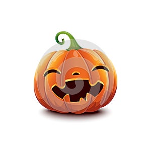 Happy Halloween. Realistic vector illustration of happy face Halloween pumpkin isolated on white background