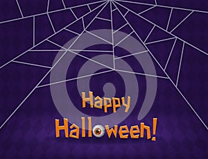 Happy Halloween room with purple diamond-shaped wall and spider web vector background