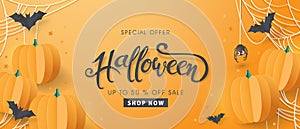 Happy Halloween sale banners or party invitation background.Vector illustration .calligraphy of