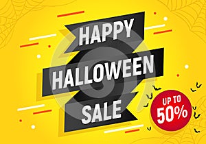 Happy halloween sale, discount card, halloween shopping, sales black ribbon banner, halloween sale vector illustration.