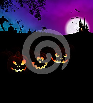 Happy Halloween Scary Night Party Concept with Pumpkins