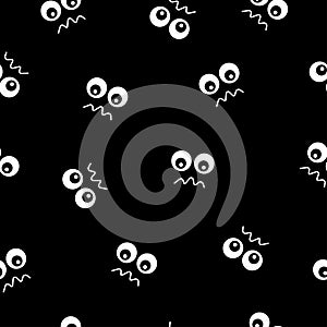 Happy Halloween seamless pattern with spider eyes for greeting card. Big scary eyes on a black background.