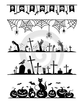 Happy Halloween set of design elements and borders. Vector