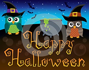 Happy Halloween sign with owls 1