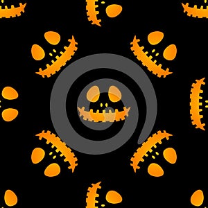 Happy Halloween silhouette easy jackolantern seamless pattern. Vector illustration isolated on black background.