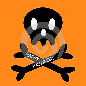 Happy Halloween. Skull with bone crosswise icon shape. White crossbones. Skeleton body part sign symbol. Cute cartoon simple chara