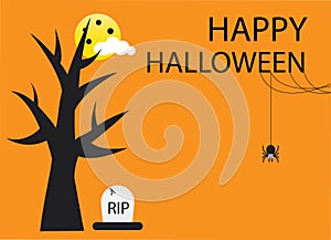 Happy Halloween with Spider and Dark Tree Orange Background Vector Illustration