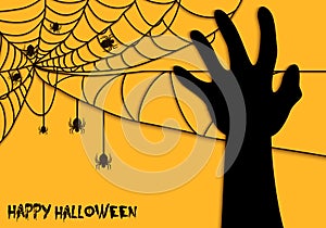 Happy Halloween spider net theme silhouette hand