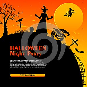 Happy halloween spooky cartoon illustration. Graphic design for the decoration of gift certificates, banners and flyer