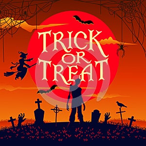 Happy halloween spooky cartoon illustration. Graphic design for the decoration of gift certificates, banners and flyer