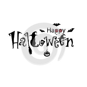 Happy halloween text banner, vector. Black text decorated