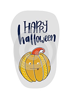 Happy Halloween Text card. Greeting cards with handwritten lettering and Halloween characters.Vector