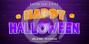 Happy halloween text, cartoon style editable text effect on purple wooden background