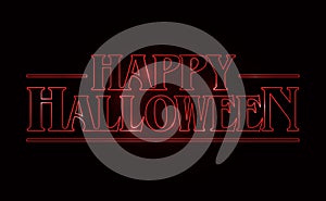 Happy Halloween text design, Happy Halloween word with Red glow text on black background. 80`s style, eighties design.