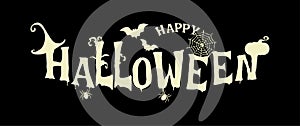 Happy Halloween Text. Happy Halloween Text Design Banner Vector on Black Background.