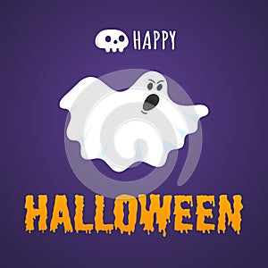 Happy Halloween text postcard banner with ghost