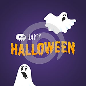 Happy Halloween text postcard banner with ghosts