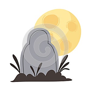 Happy halloween tombstone cemetery moon and grass