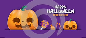 Happy Halloween trick or treat banner paper cut style background Vector illustration, fun party celebration invitation with night