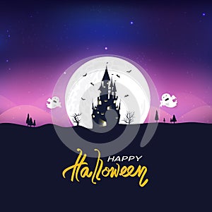 Happy Halloween, trick or treat, greeting card, magic fantasy poster, ghost spooky, festive seasonal invitation background vector