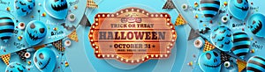 Happy Halloween trick or treat poster with Halloween Ghost Balloons.Scary air balloons and Halloween Elements.Website spooky,