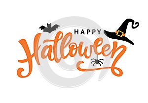 Happy Halloween typography poster with handwritten calligraphy text photo