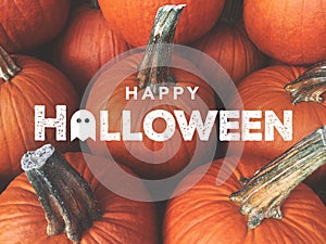 Happy Halloween Typography With Pumpkins Background