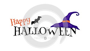 Happy Halloween typography text banner witch hat party and bats cartoon