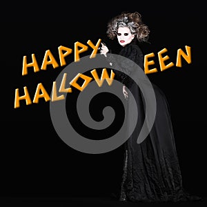 Happy halloween vampire woman with gotich costume