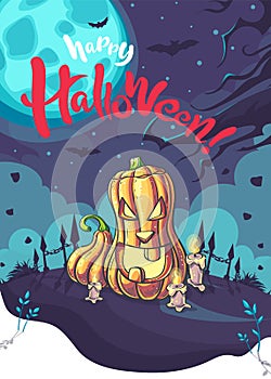 Happy Halloween vector background with cute pumpkin